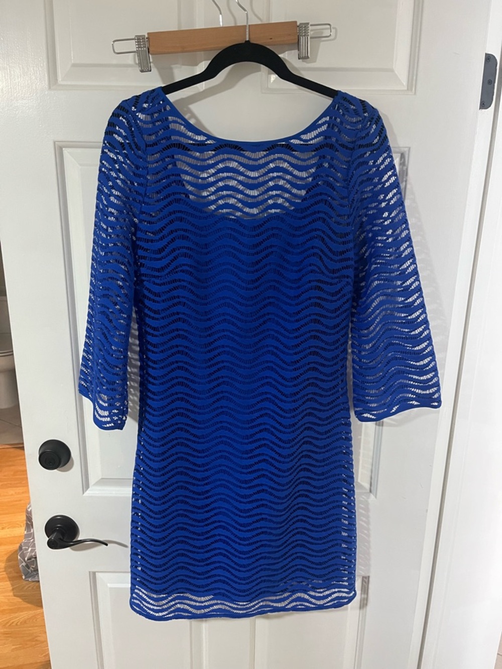 Lilly Pulitzer Royal Blue Wave Lace Long Sleeve Shift Dress